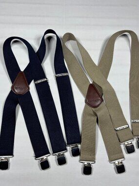 Lot of 2 Carhartt 2" Wide Clip-On Heavy Duty Suspenders Adjustable Blue & Beige